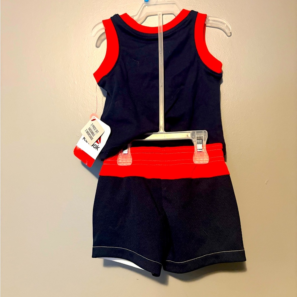 Navy and Red 0-3m Reebok Tank Top and Shorts Set